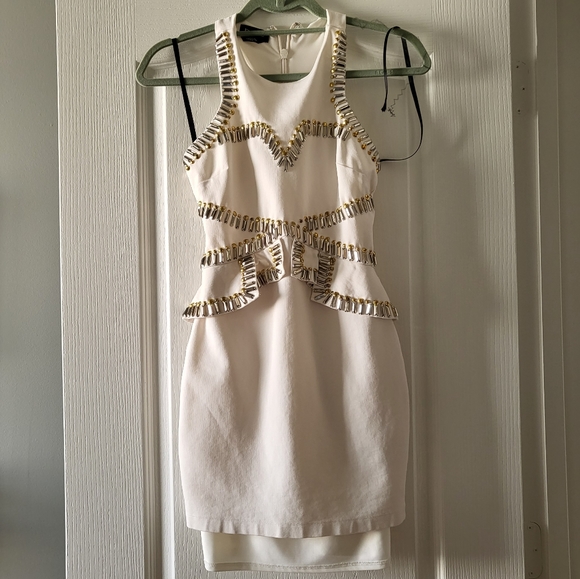 Bebe White Beaded Racer Back Bodycon Mini Dress Size XS - Picture 7 of 12